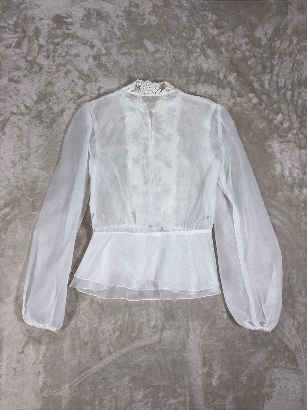 Vintage Style White Sheer Lace Victorian Blouse S/M - Picture 9 of 10